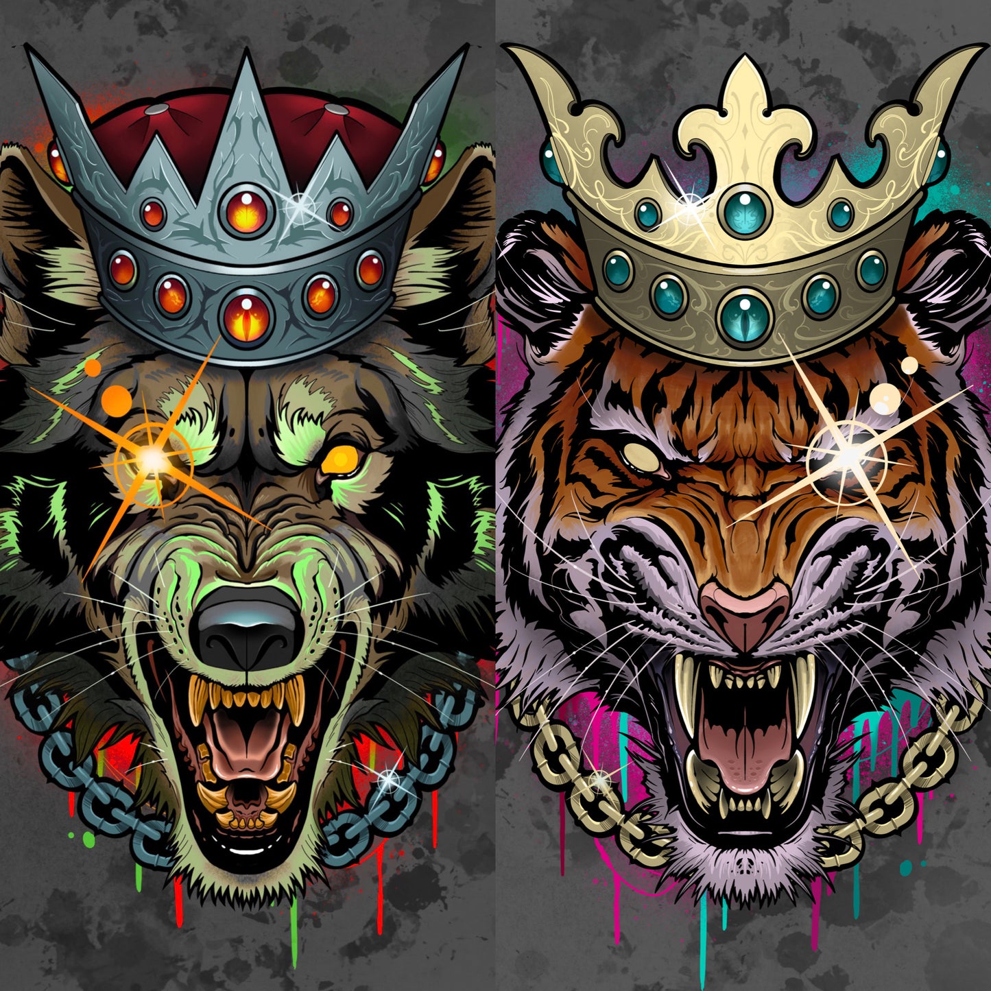 WOLF & TIGER KING PAIR